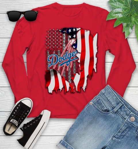 Los Angeles Dodgers MLB Baseball American Flag Youth Long Sleeve 11