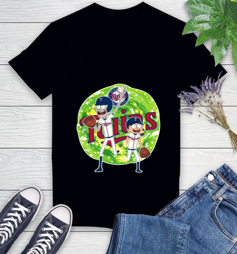 MLB Minnesota Twins Rick And Morty Baseball Sports Women's V-Neck T-Shirt 2