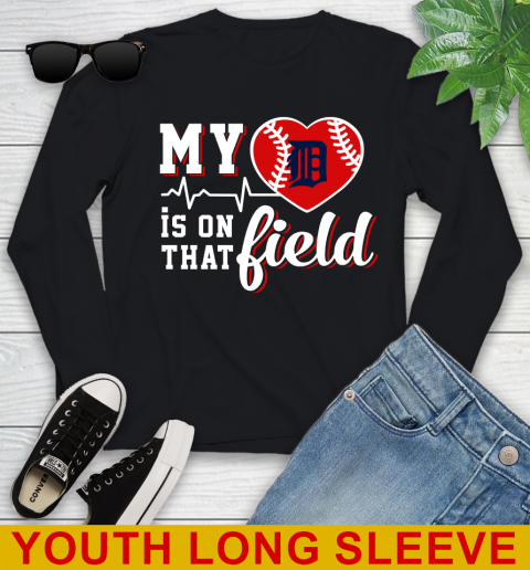 MLB My Heart Is On That Field Baseball Sports Detroit Tigers Youth Long Sleeve