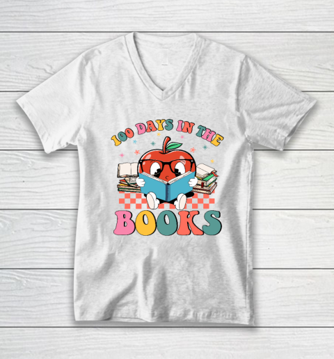 100th Day of School Shirt 100 Days In The Books Reading Teacher V-Neck T-Shirt