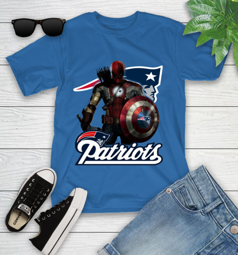 NFL Captain America Thor Spider Man Hawkeye Avengers Endgame Football New England Patriots Youth T-Shirt 9
