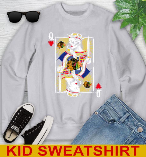 NHL Hockey Chicago Blackhawks The Queen Of Hearts Card Shirt Youth Sweatshirt 3