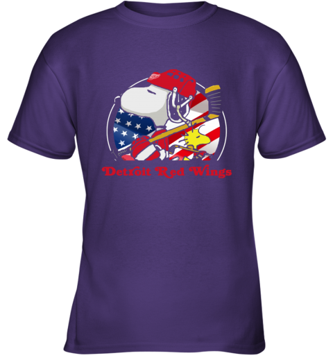 oct7 detroit red wings ice hockey snoopy and woodstock nhl youth t shirt 26 front purple