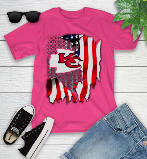 Kansas City Chiefs NFL Football American Flag Youth T-Shirt 11