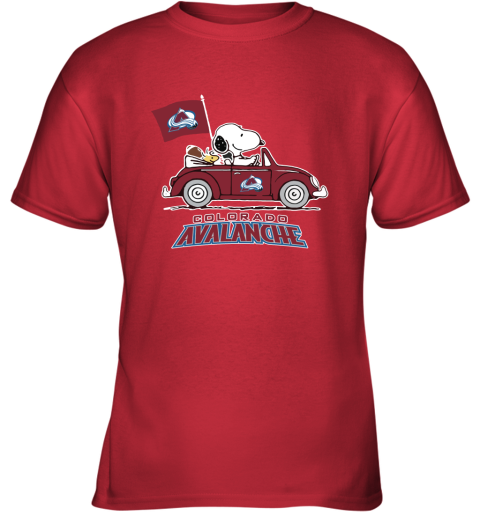 Snoopy And Woodstock Ride The Colorado Avalanche Car NHL Youth T-Shirt