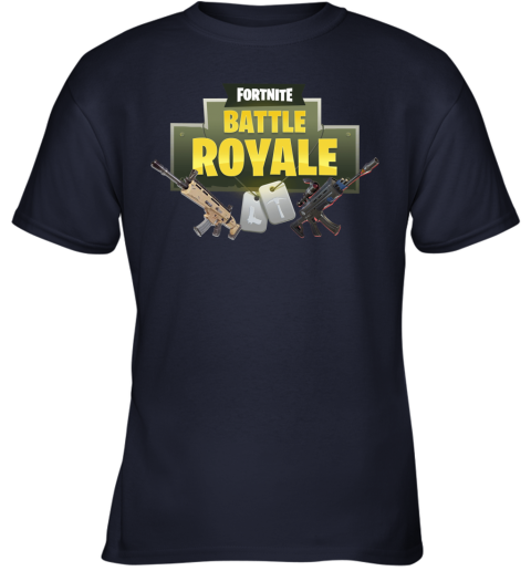 vlqk fortnite battle royale logo with assault rifle shirts youth t shirt 26 front navy