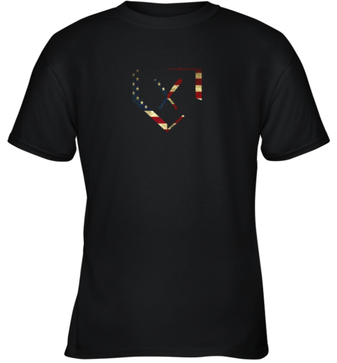 Home Plate Baseball Bats American Flag Shirt Baseballin Youth T-Shirt