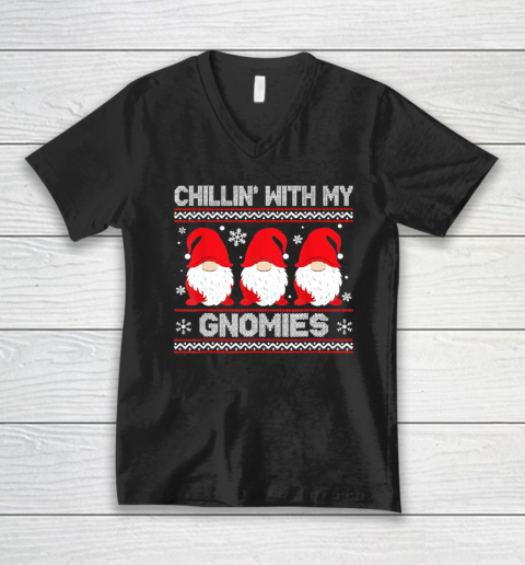 Chillin With My Gnomies Matching Family Christmas Gnome V-Neck T-Shirt