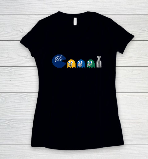 Tampa Bay Lightning x Pacman Create History For Stanley Cup Women's V-Neck T-Shirt