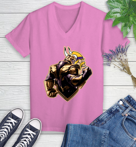 NFL Thanos Avengers Endgame Football Sports Minnesota Vikings Women's V-Neck T-Shirt 14