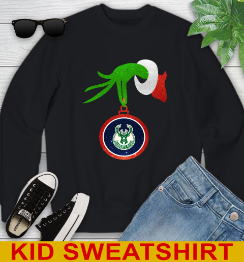 Milwaukee Bucks Grinch Merry Christmas NBA Basketball Youth Sweatshirt 2