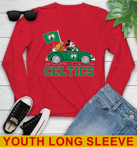 NBA Basketball Boston Celtics Pluto Mickey Driving Disney Shirt Youth Long Sleeve 11