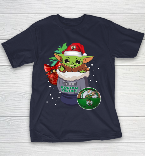 Boston Celtics Christmas Baby Yoda Star Wars Funny Happy NBA Youth T-Shirt 4