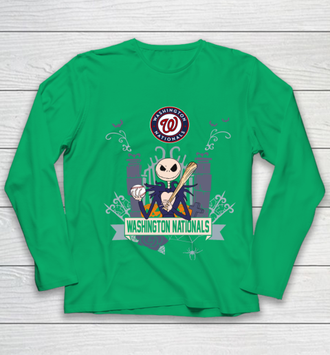 MLB Washington Nationals Baseball Jack Skellington Halloween Youth Long Sleeve 4