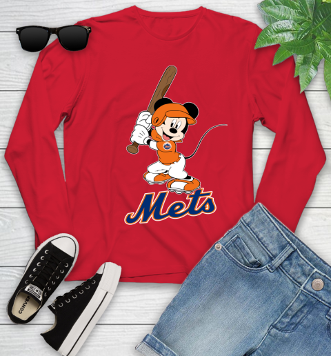 MLB Baseball New York Mets Cheerful Mickey Mouse Shirt Youth Long Sleeve 11