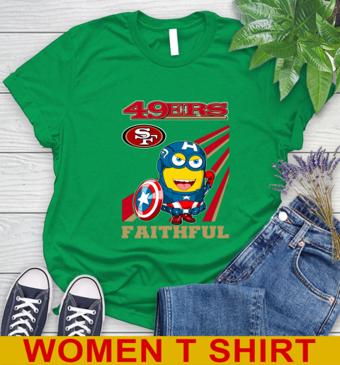 NFL Football San Francisco 49ers Captain America Marvel Avengers Minion Faithful Shirt Women's T-Shirt 7