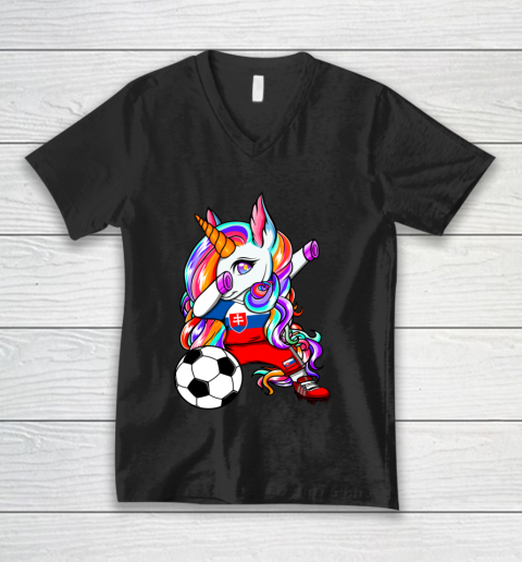 Dabbing Unicorn Slovakia Soccer Fans Jersey Slovak Football V-Neck T-Shirt