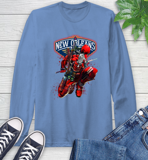 NBA Deadpool Marvel Comics Sports Basketball New Orleans Pelicans Long Sleeve T-Shirt 11