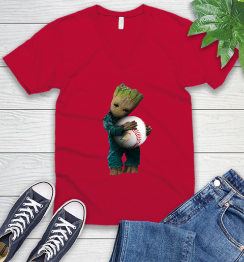 MLB Groot Guardians Of The Galaxy Baseball Sports Miami Marlins V-Neck T-Shirt 8