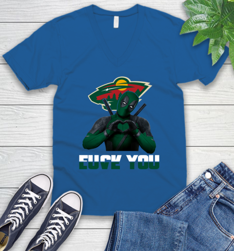 NHL Minnesota Wild Deadpool Love You Fuck You Hockey Sports V-Neck T-Shirt 5