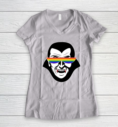 Gay Dracula Rainbow Sunglasses Vampire LGBT Women's V-Neck T-Shirt