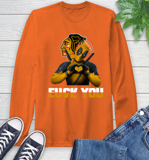 NHL Chicago Blackhawks Deadpool Love You Fuck You Hockey Sports Long Sleeve T-Shirt 4