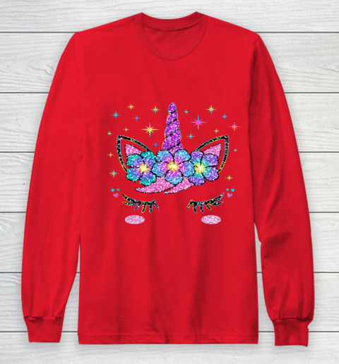 Unicorn Costume Rainbow Face Girls Long Sleeve T-Shirt 7