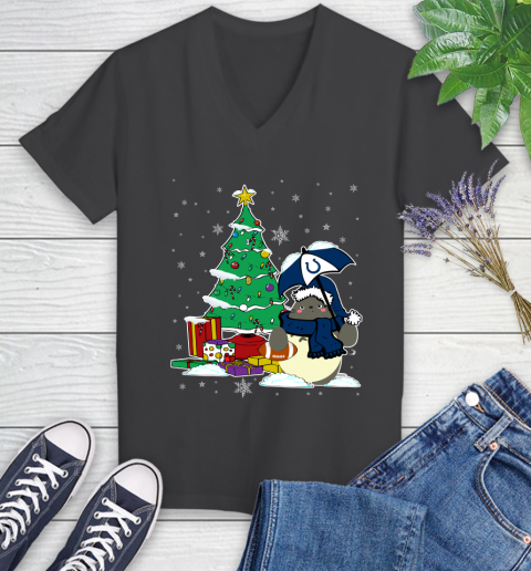 Indianapolis Colts NFL Football Cute Tonari No Totoro Christmas Sports Women's V-Neck T-Shirt 8
