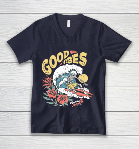 Good Vibes Skeleton Surfer V-Neck T-Shirt 2