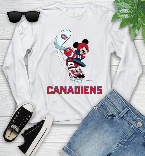 NHL Hockey Montreal Canadiens Cheerful Mickey Mouse Shirt Youth Long Sleeve 2