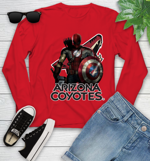 NHL Captain America Thor Spider Man Hawkeye Avengers Endgame Hockey Arizona Coyotes Youth Long Sleeve 11