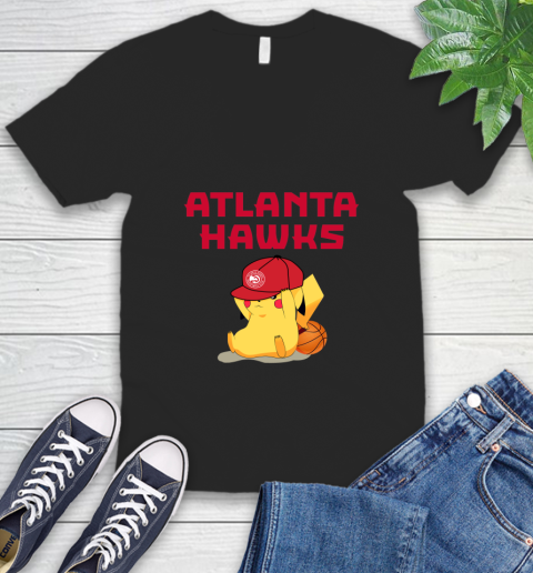 NBA Pikachu Basketball Sports Atlanta Hawks V-Neck T-Shirt 2