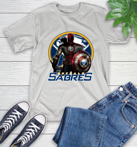 NHL Captain America Thor Spider Man Hawkeye Avengers Endgame Hockey Buffalo Sabres T-Shirt