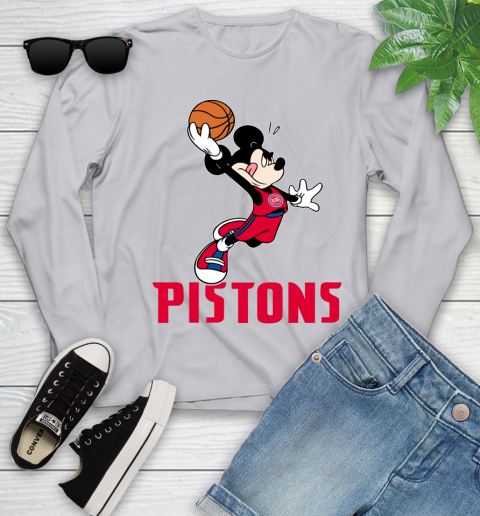 NBA Basketball Detroit Pistons Cheerful Mickey Mouse Shirt Youth Long Sleeve 5