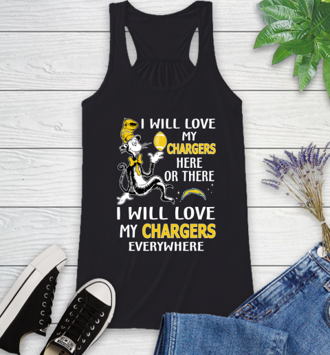NFL Football Los Angeles Chargers I Will Love My Chargers Everywhere Dr Seuss Shirt Racerback Tank