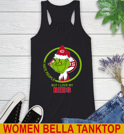 Cincinnati Reds MLB Christmas Grinch I Hate People But I Love My Favorite Baseball Team Racerback Tank 2