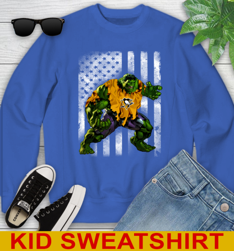 Pittsburgh Penguins Hulk Marvel Avengers NHL Hockey American Flag Youth Sweatshirt 6