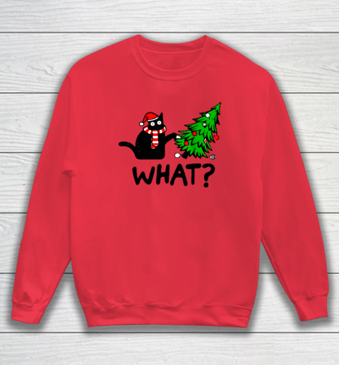 Funny Black Cat Gift Pushing Christmas Tree Over Cat What Sweatshirt 6