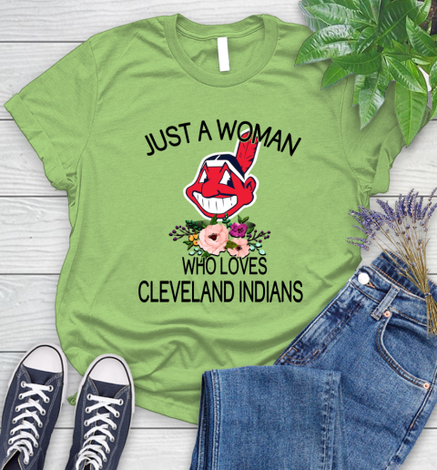 MLB Just A Woman Who Loves Cleveland Indians Baseball Sports Women's T-Shirt 7
