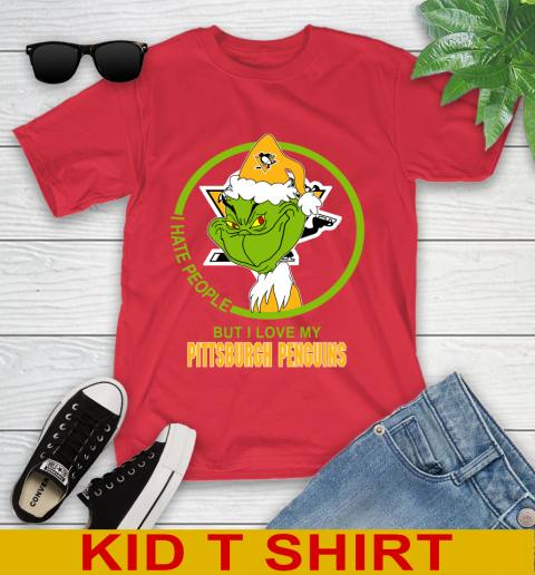 Pittsburgh Penguins NHL Christmas Grinch I Hate People But I Love My Favorite Hockey Team Youth T-Shirt 10