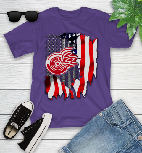 Detroit Red Wings NHL Hockey American Flag Youth T-Shirt 3