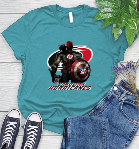 NHL Captain America Thor Spider Man Hawkeye Avengers Endgame Hockey Carolina Hurricanes Women's T-Shirt 12