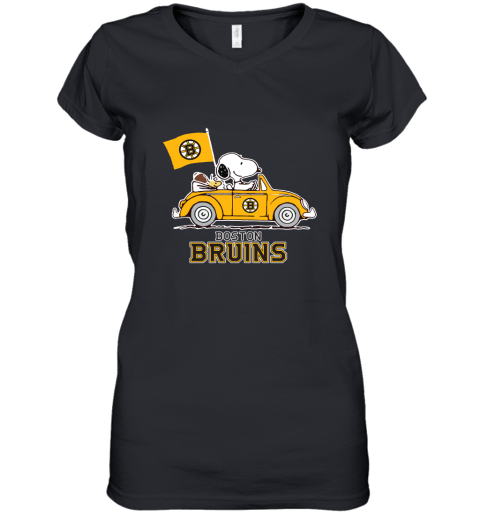 Snoopy And Woodstock Ride The Boston Bruins Car NHL Women's V-Neck T-Shirt