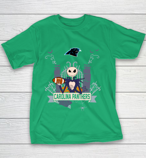 NFL Carolina Panthers Football Jack Skellington Halloween Youth T-Shirt 3