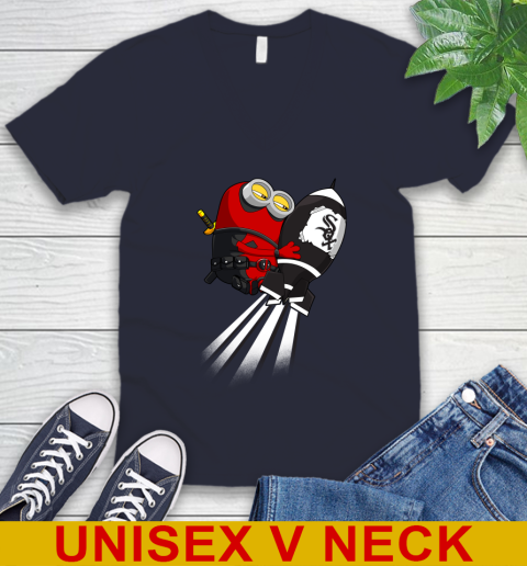 MLB Baseball Chicago White Sox Deadpool Minion Marvel Shirt V-Neck T-Shirt 2