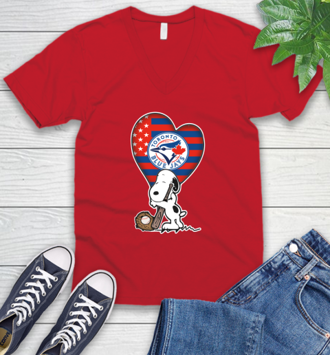 Toronto Blue Jays MLB Baseball The Peanuts Movie Adorable Snoopy V-Neck T-Shirt 7
