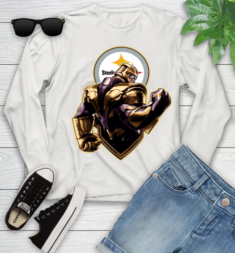 NFL Thanos Avengers Endgame Football Sports Pittsburgh Steelers Youth Long Sleeve 12