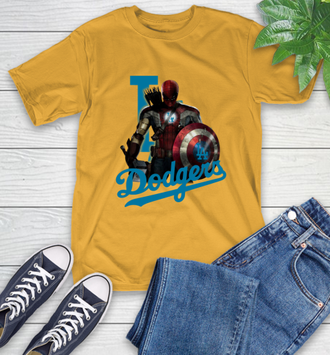 MLB Captain America Thor Spider Man Hawkeye Avengers Endgame Baseball Los Angeles Dodgers T-Shirt 3