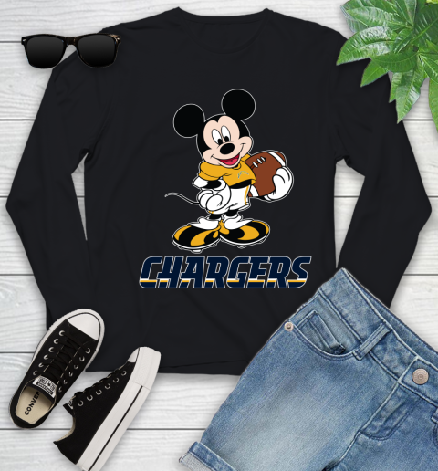 NFL Football Los Angeles Chargers Cheerful Mickey Mouse Shirt Youth Long Sleeve