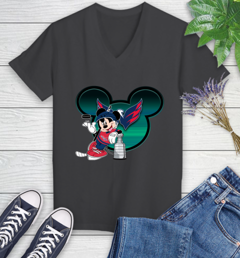 NHL Washington Capitals Stanley Cup Mickey Mouse Disney Hockey T Shirt Women's V-Neck T-Shirt 8